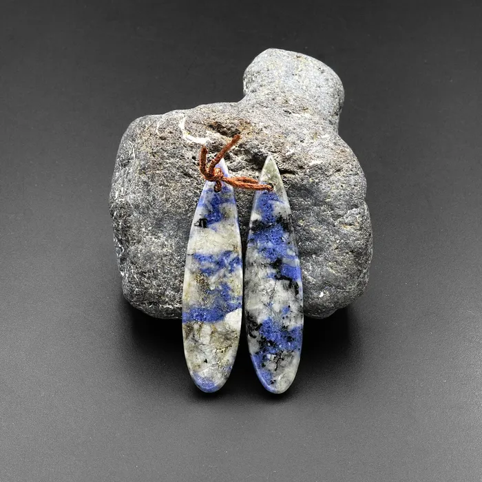 Rare Afghanite Blue Sodalite in Calcite Earring Pair Teardrop Matched Bead Intrinsic Trading Earrings