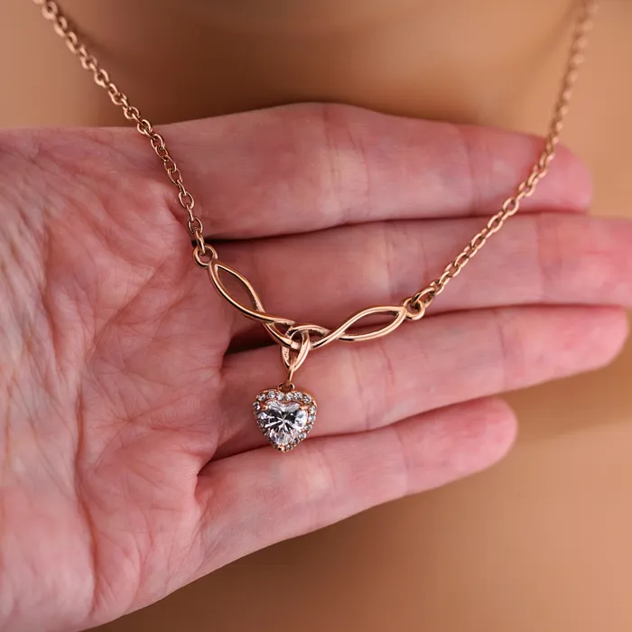 Rose Gold Celtic Collar with CZ Diamond Heart Captive Collars Necklaces