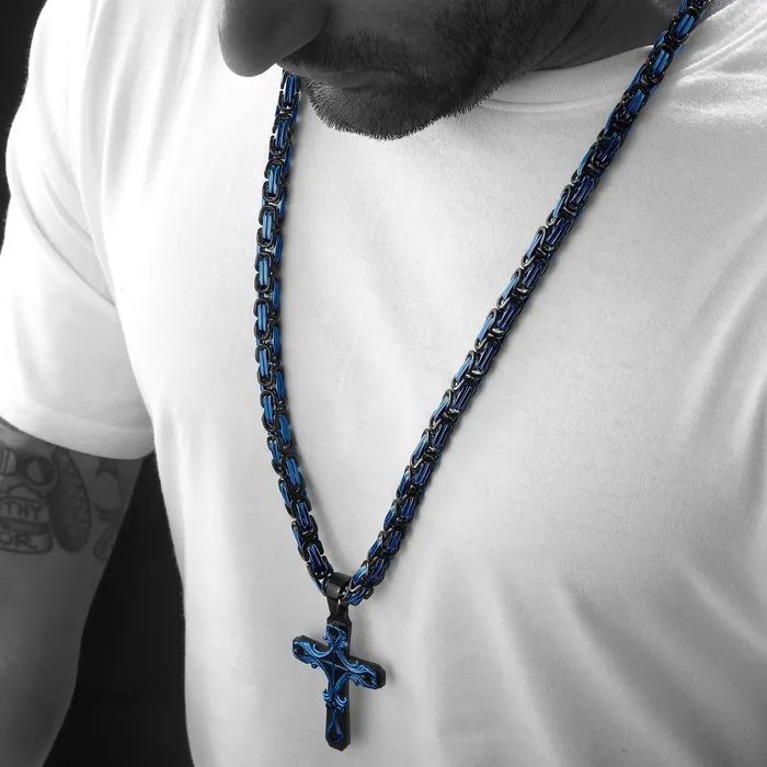 SpicyIce Necklaces Black BLUE Tribal Cross Necklace SpicyIce Necklaces Black BLUE Tribal Cross Necklace