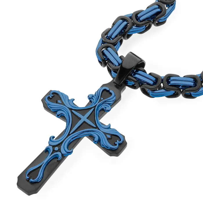 SpicyIce Necklaces Black BLUE Tribal Cross Necklace SpicyIce Necklaces Black BLUE Tribal Cross Necklace