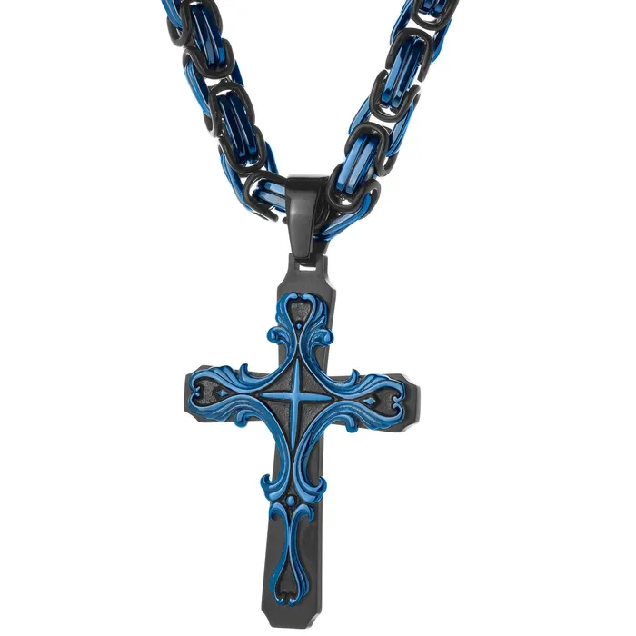 SpicyIce Necklaces Black BLUE Tribal Cross Necklace SpicyIce Necklaces Black BLUE Tribal Cross Necklace