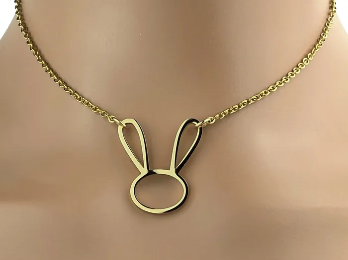 Submissive Day Collar Gold Bunny Necklace with Locking Options Captive Collars Necklaces